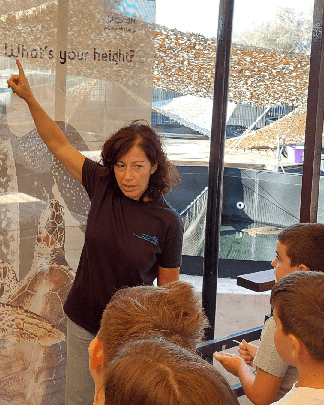 ARCHELON's education officer during a school visit at the Sea turtle rescue centre 